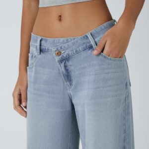 Halara Flex Baggy Jeans damen Low Rise mit Knopf und Reißverschluss