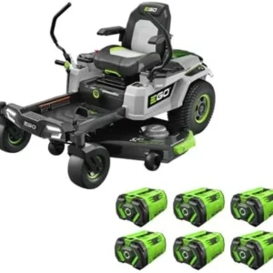 EGO Power+ Electric Riding Lawn Mower, 52″ Deck with Zero Turn Radius, Includes (6) 56V 12.0Ah Batteries and Chargers – ZT5207L