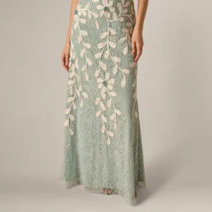 Lace Soutache Embroidery Halter Gown