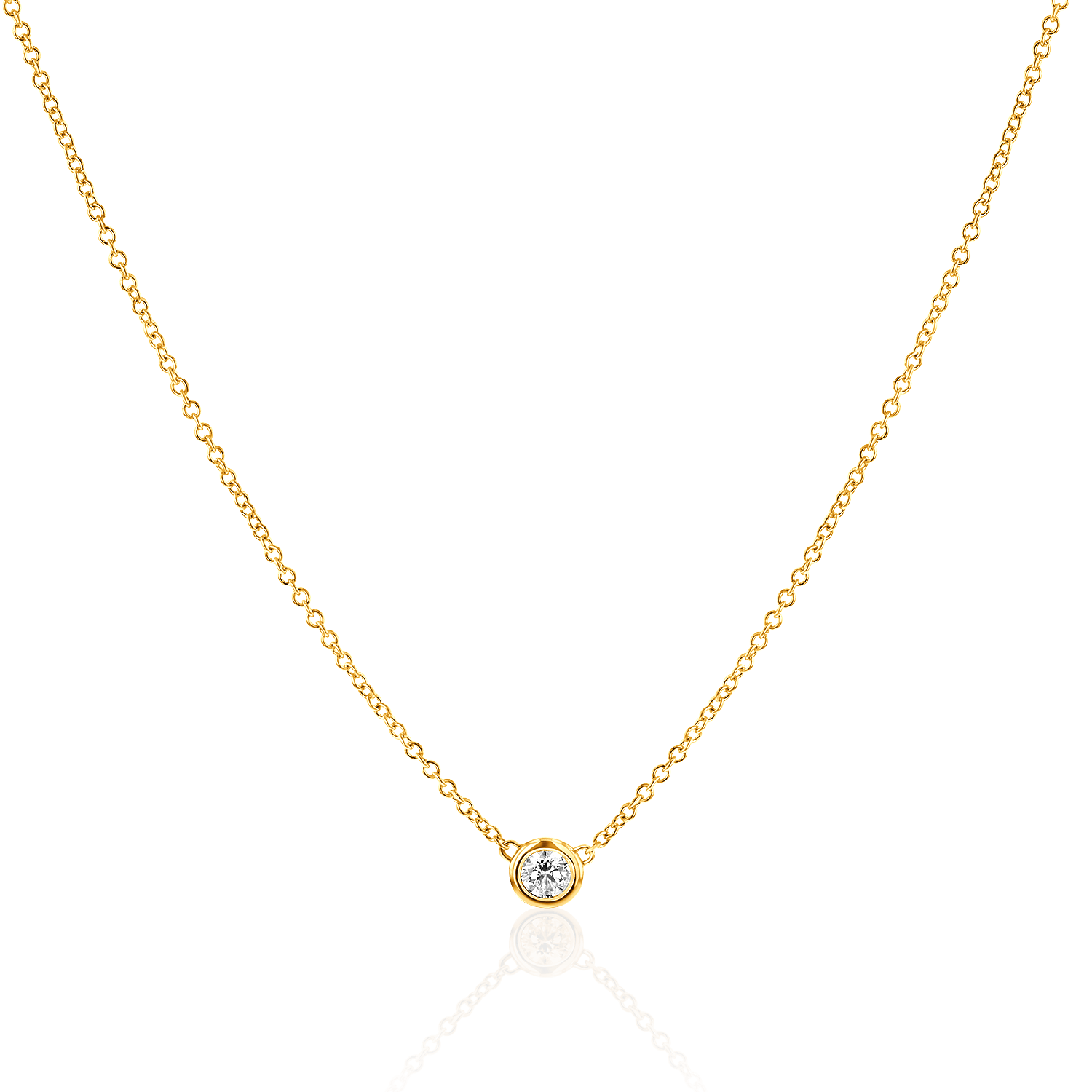 Baby gold Diamond Solitaire Bezel Necklace 14K Gold