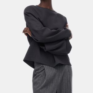 Women's H&M wide-leg elegant trousers, grey melange