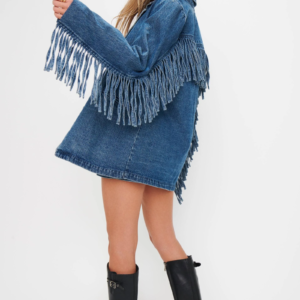 Show Me Your Mumu Sierra Fringe Jacket in Denim-Medium