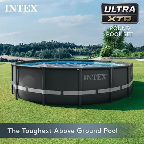 Intex Ultra XTR Frame 14′ x 42″ Round Above Ground Outdoor Swimming Pool Set with Sand Filter Pump, Ladder, Ground Cloth, and Pool Covers - Image 7
